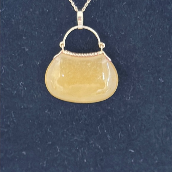 14k real solid gold yellow jade real necklace - Picture 10 of 10